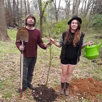 Two loved ones planting a tree together